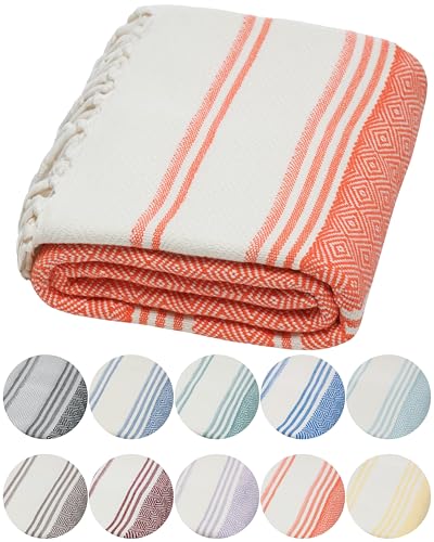 DEMMEX Oeko-TEX Certified Ultra Soft Turkish Cotton Beach Towel - Extra Large, Thin, Lightweight, Sand-Free, Quick-Dry Travel Towel for Adults - Prewashed, 100% Turkish Cotton, 71x36 Inches (Coral) - color: Coral