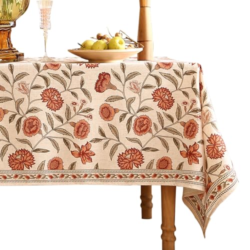 Designer French Linen Rectangular Tablecloth,71"x55"-Alvarado D | Vintage Elegant Beautiful Table Cloth for Rectangle Table,Orange Floral Pattern,Dining Room,Tea Party,Kitchen,Thanksgiving - color: Alvarado D, size: 71" x 55" (Rectangular)