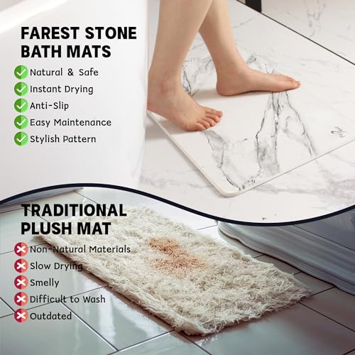 2 Pack Stone Bath Mat - Diatomaceous Earth Bath Mat Fast-Drying Stone Drying Mat Super Absorbent Diatomite Mats for Bathroom, Dish Drying, Bathtub (White Marble - color: White Marble-24*16-2 Pack
