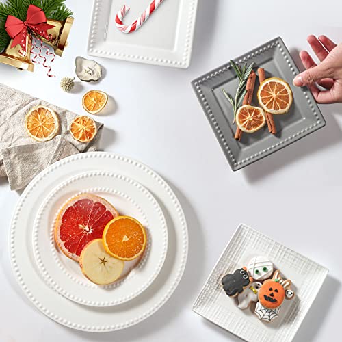 Dinner Plates Set of 4, 10.5 inch White Ceramic Plates, Embossed Salad Plates, Serving Plates for Steak Appetizer, Reusable Kitchen Dining Plates for Restaurant, Dishwasher Microwave Safe - color: 10.5 inch-White- Dot-4pcs