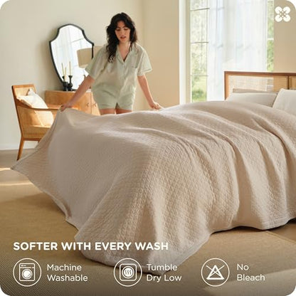 Bedsure PureWoven 100% Cotton Muslin Blanket 8-Layer, King, Linen Beige | 108" X 90", Breathable, Moisture-Wicking, All-Season, Softens After Wash, 460 GSM, Gauze Bedding, Low Shedding, for Adults - color: Linen Beige, size: King