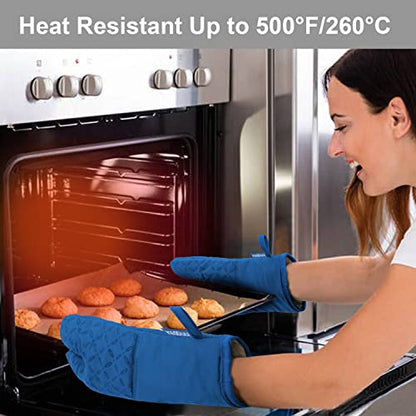 KEGOUU Oven Mitts and Pot Holders 6pcs Set, Kitchen Oven Glove High Heat Resistant 500 Degree Extra Long Oven Mitts and Potholder with Non-Slip Silicone Surface for Cooking (Royal Blue) - color: Royal Blue