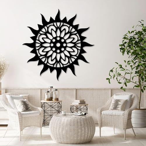 Sunburst Metal Wall Decor, Metal Sun Flower Art, Sun Burst Wall Hanging, Home Decor, Wall Art for Living Room, Bedroom, or Patio (Black, 35"x35"|90x90cm) - color: Black, size: 35"L x 35"W