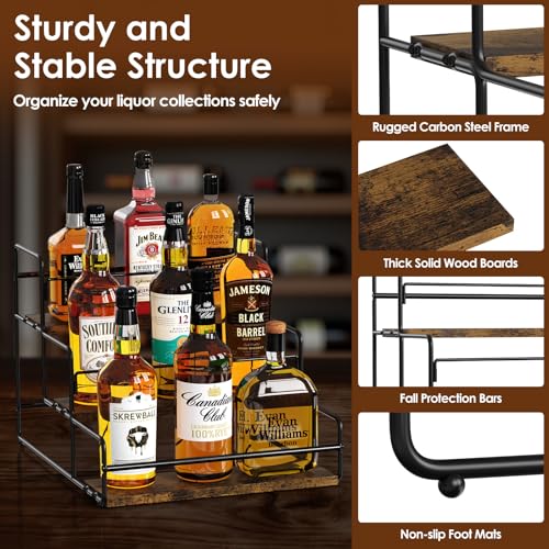 Nuovoware Liquor Bottle Display Shelf, 3 Step, Black | Wine Rack, Countertop Liquor Shelf, Mini Bar Liquor Cabinet Kitchen Coffee Bar Shelf Stand for Whiskey