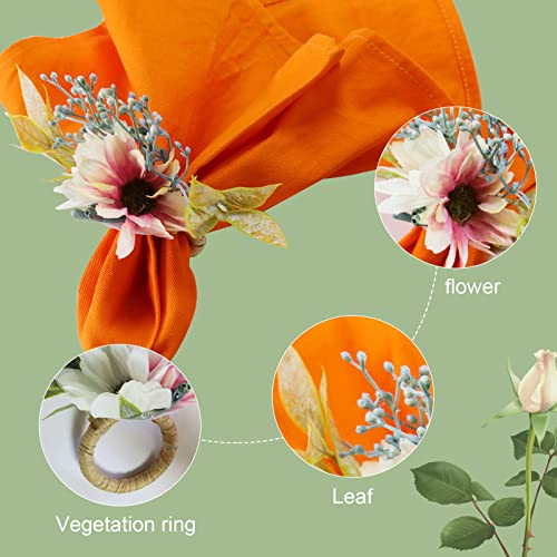 Sunflower Napkin Rings Set of 4, Handmade Christmas Dinner Napkin Holder, Handcrafts Plant Decor for Weddings, Table Setting, Outdoor Parties (New Sunflower) - style: Natural-inspired