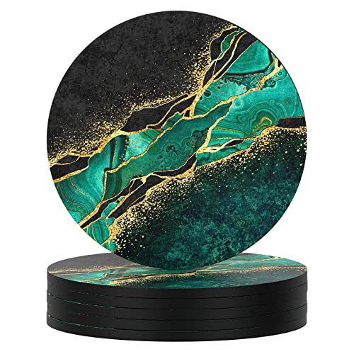 Coasters for Drinks, Set of 6 Absorbent Rubber Drink Coasters for Cup | Set of 6 Cute Absorbent Rubber Drink Coasters for Cup with Non Slip Backing, Kitchen Home Decor Housewarming Gift, Round 4 in - color: Luxury Teal Marble