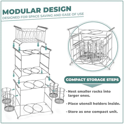 Sorbus Buffet Caddy — 7-Piece Stackable Set Includes Plate, Napkin, and Silverware Holder, 3-Tier Detachable Tabletop Organizer Ideal for Kitchen, Dining, Entertaining, Parties, Thanksgiving (Silver) - color: Silver