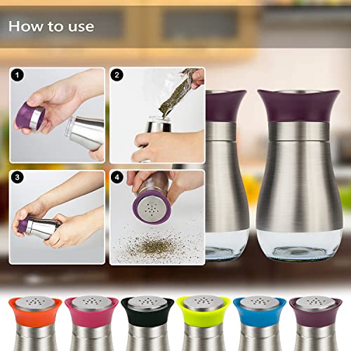 Salt Pepper Seasoning Glass Shaker with Stainless Steel Cover 2 pcs Pack Set (Purple) - color: Purple