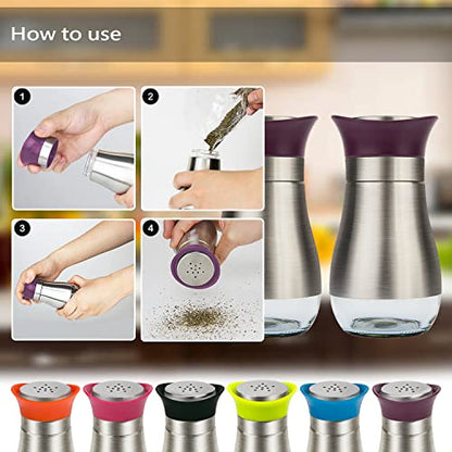 Salt Pepper Seasoning Glass Shaker with Stainless Steel Cover 2 pcs Pack Set (Purple) - color: Purple