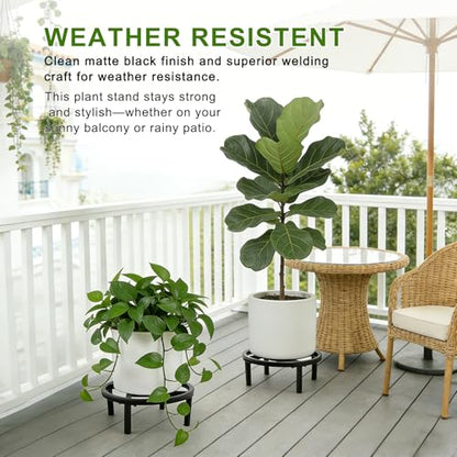 Metal Plant Stand Indoor & Outdoor Pot Holder Black 12"-2PCS | Indoor & outdoor usable ; Heavy duty load bearing：Up to 300 Lbs ; Ultra Stable, Not Wobbing - size: 11.8"-2PCS