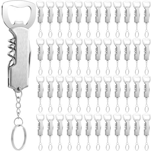 48 Pcs Bottle Opener Keychain Bulk Wine Bottle Beer Opener Keychain 3.27" Stainless Steel Corkscrew Waiter Corkscrew Wine Keyring Gifts for Christmas Bar Party Wedding Home (Silver) - color: Silver
