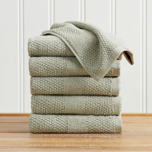 Great Bay Home 100% Cotton 6 Pack Hand Towel Set - Absorbent, Quick-Drying, Textured Weave Bath Towels for Bathroom - Zero-Twist Fibers (Eucalyptus) - color: Eucalyptus, size: Hand Towel (Pack of 6)