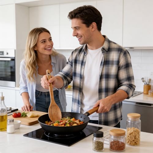 Acacia Wood Kitchen Utensils Set Non Toxic Wooden Spoon for Cooking Spatula | Large Cooking Utensil Teak Slotted Spoon Ladle Kitchen Tool Flat Wood Spatula Turner Mixing Serving Spoons Wooden Utensils - color: 4 PCS SET