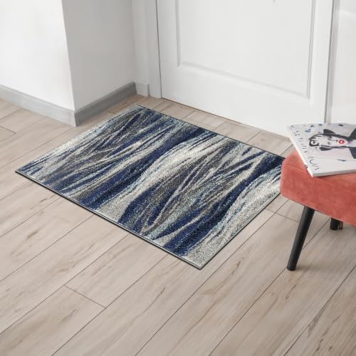 Keen Home Design Abstract Non-Shedding Entryway Rug, Soft Thick Pile, 2x3 | Polypropylene High Pile, Jute Back; Ideal For Bedside, Entryway, Home Office, Nursery - color: Skrik Navy, size: 2' x 3' (Rectangular)