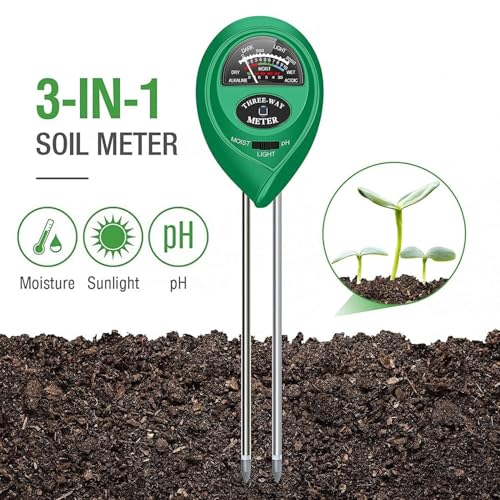 Soil pH Meter, MS02 3-in-1 Soil Moisture/Light/pH Tester Gardening Tool Kits for Plant Care, Great for Garden, Lawn, Farm, Indoor & Outdoor Use (Green)