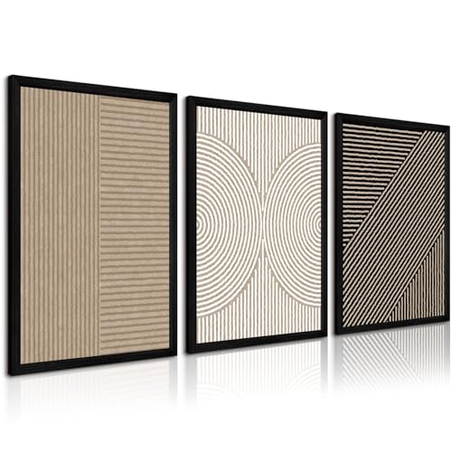 Boho Modern Wall Art Pictures Neutral Abstract Canvas Wall Decor Minimalist Line Wall Art Beige Brown Black Poster Mid Century Painting Artwork for Living Room Bedroom 16x24x3 Inch Wood Framed - color: Brown Modern Art, size: 24"L x 16"W, style: Framed