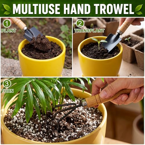 72 Pcs Mini Gardening Tools Kit with Small Trowel Mini Shovel & Hand Rake Rust Resistant Iron Succulent Tools with Wood Handle for Bonsai, Pot Plant, Seedlings, Herbs, Terrariums and Planting