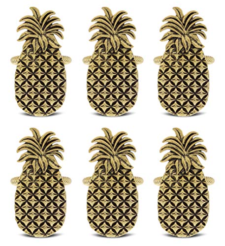 Gold Napkin Rings Set of 6, Table Setting Centerpiece Decor Napkins Ring Holders, Napkin Ring Packs for Family Holiday Dinner, Fancy Banquet & Wedding Decorations for Reception- Pineapple - style: Gold - Pineapple