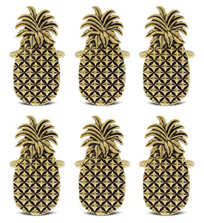 Gold Napkin Rings Set of 6, Table Setting Centerpiece Decor Napkins Ring Holders, Napkin Ring Packs for Family Holiday Dinner, Fancy Banquet & Wedding Decorations for Reception- Pineapple - style: Gold - Pineapple