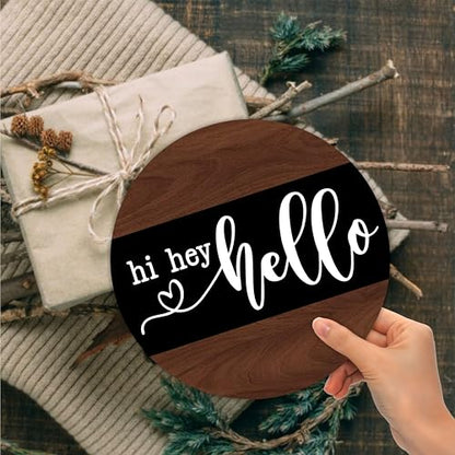 10" Welcome Wooden Sign With Rope - Hi Hey Hello Round Hanging Wooden Plaque - Outdoor Front Door Wall Farmhouse Decoration For Home - Modern Artistic Housewarming Gift - A05