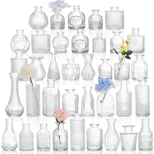 CUCUMI 38pcs Bud Vases for Centerpieces, Clear Glass Vase Decorations | Small Vintage Vases for Centerpieces, Decorative Flower Vases for Wedding Home Table Decor - color: Clear, size: 38pcs