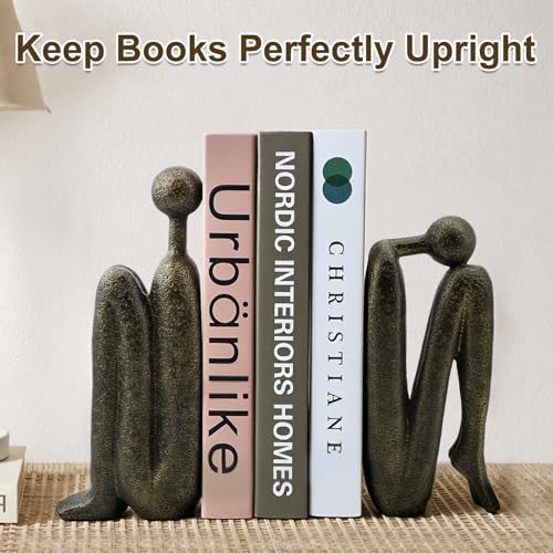 Thinker Decorative Bookends Set of 2, Heavy Duty Resin for Shelves, Bronze