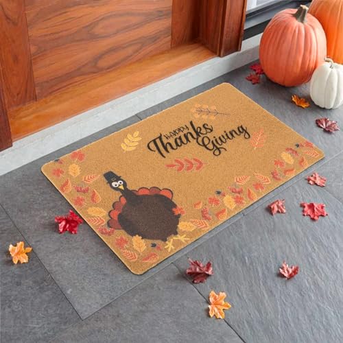 FGSS Happy-Thanksgiving-Fall Welcome-Door-Mats Holiday-Doormats 17X29 Inch - color: Turkey Fall Leaves