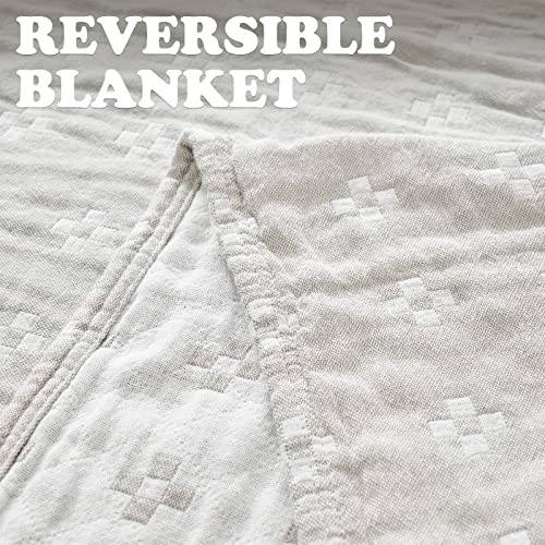 jinchan 100% Cotton Muslin Blanket Twin Boho Throw Blanket 50x60 Oatmeal | 3-Layer, Geometric Cross Quilt, Cooling Breathable Lightweight, for Adult, Soft, Reversible, Summer, Couch, Sofa, Bedroom - color: B. Cross Grey, size: 50"x60"