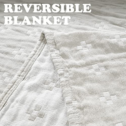 jinchan 100% Cotton Muslin Blanket Twin Boho Throw Blanket 50x60 Oatmeal | 3-Layer, Geometric Cross Quilt, Cooling Breathable Lightweight, for Adult, Soft, Reversible, Summer, Couch, Sofa, Bedroom - color: B. Cross Grey, size: 50"x60"