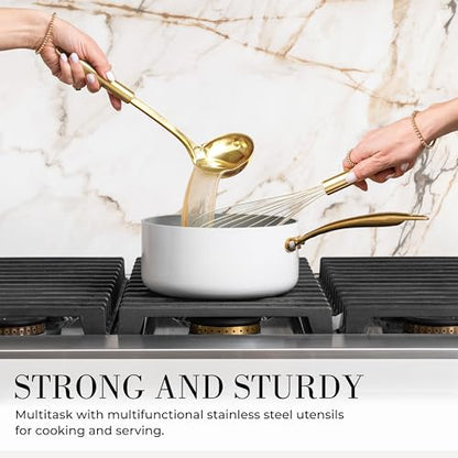 Styled Settings White and Gold Kitchen Utensils Set, 15-Piece | BPA free, Non-Scratch, Silicone Utensils Set Includes Measuring Cups and Spoons, White and Gold Kitchen Accessories - color: 15 Piece White & Gold