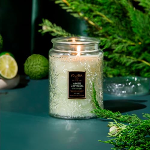 Voluspa White Cypress,Large Candle Jar,18 Ounce,100 Hour Burn Time, & Coconut Wax for Clean Burning,Handcrafted in the USA - color: 17 - White Cypress