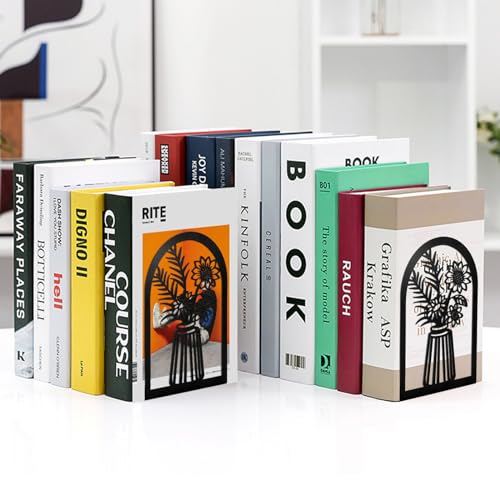 3 Pair Metal Bookends,Decorative Book Ends for Shelves,Non-Slip Book Stopper for Heavy Books,Flower Shelf Holder for Home School Office
