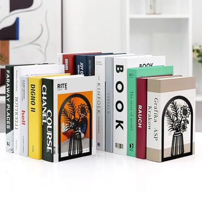 3 Pair Metal Bookends,Decorative Book Ends for Shelves,Non-Slip Book Stopper for Heavy Books,Flower Shelf Holder for Home School Office