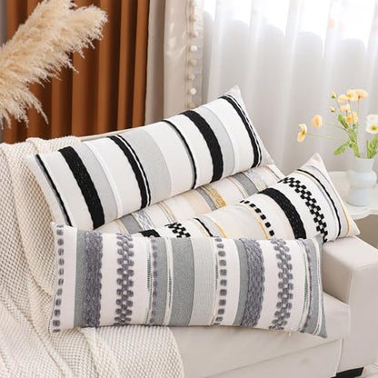 Boho Throw Pillow Cover Lumbar Pillow Cover 14x36 Black White | 1 Piece,Durable Fabric,Stripe Pillow Cover,Farmhouse Cushion Case,Chenille Pillow Case,Neutral Pillowcase for Sofa Couch Bed - color: Black Stripe1, size: 36" x 14" (Pack of 1)