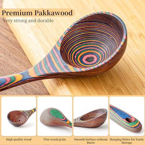 Gudamaye Pakkawood Rainbow Deep Soup Ladles,Pakkawood Ladle,10.6 inch Big Soup Ladle for Cooking,Deep Ladle Spoons,Wood Ladle, Wood Kitchen Utensils Set, Wooden Spoons for Cooking - style: 1 PC Rainbow Ladle
