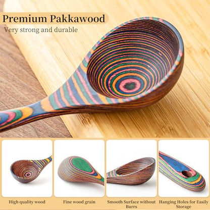 Gudamaye Pakkawood Rainbow Deep Soup Ladles,Pakkawood Ladle,10.6 inch Big Soup Ladle for Cooking,Deep Ladle Spoons,Wood Ladle, Wood Kitchen Utensils Set, Wooden Spoons for Cooking - style: 1 PC Rainbow Ladle