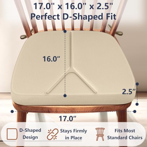 Chair Cushions for Dining Chairs Set of 4, 17" x 16" x 2.5" Thick D-Shaped Seat Cushions with Removable Washable Cover and Ties, Non-Slip Chair Pads for Kitchen, Indoor Dining Room (Beige) - color: Beige