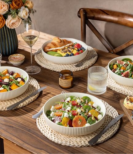8.5" Ceramic Pasta Bowls Set of 4, Salad Bowls | Versatile Serving Bowls for Pasta, Salad, Fruit & Noodles, Housewarming & Wedding Gift, Beige - color: Beige, size: 8.5 Inch