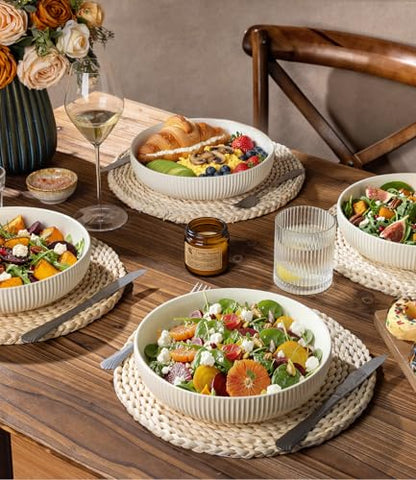 8.5" Ceramic Pasta Bowls Set of 4, Salad Bowls | Versatile Serving Bowls for Pasta, Salad, Fruit & Noodles, Housewarming & Wedding Gift, Beige - color: Beige, size: 8.5 Inch