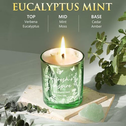 Scented Candles for Women, 3 Pack Soy Wax Candle Gift Sets for Home Scented | Holiday Votive Candle Gifts Set, Christmas Birthday Gifts for Women Mom Friend - Eucalyptus Mint/Bergamot Jasmin/Sage Citrus - color: Silver, Sage Green, Blue