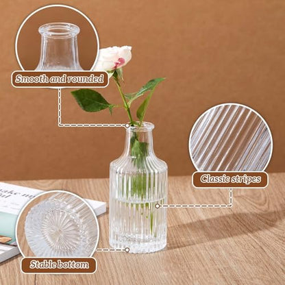 12 Sets Ribbed Glass Bud Vases Set for Flowers in Bulk Mini Smal Mini Ribbed Vases for Centerpiece Table Decorative Wedding Reception, Party, Home Decor, Housewarming Gift