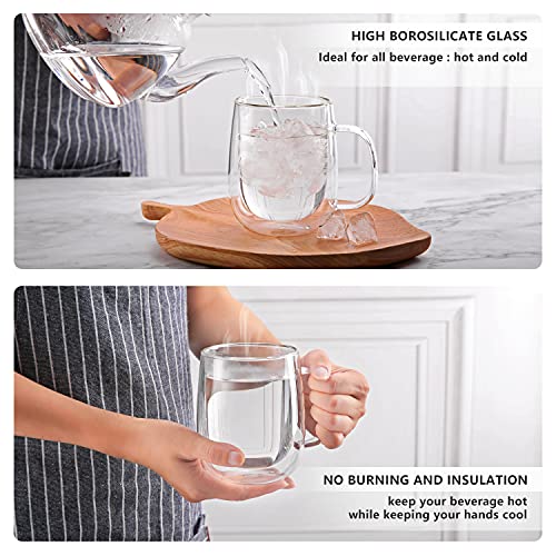 CNGLASS Glass Coffee Mugs 12oz,Double Wall Insulated Mug Set with Handle,Clear Glass Espresso Mugs for Latte,Cappuccino,Tea Bag,Hot and Cold Beverages,Set of 4 - color: 12oz(4-pack)