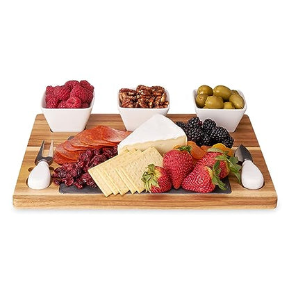 Twine Acacia & Slate Cheese Board Set - Charcuterie Board Bowls and Knives - Slate Cheese Tray Wood Cheese Board - 7-Piece Set of 1, Brown - style: Acacia & Slate Cheese Board
