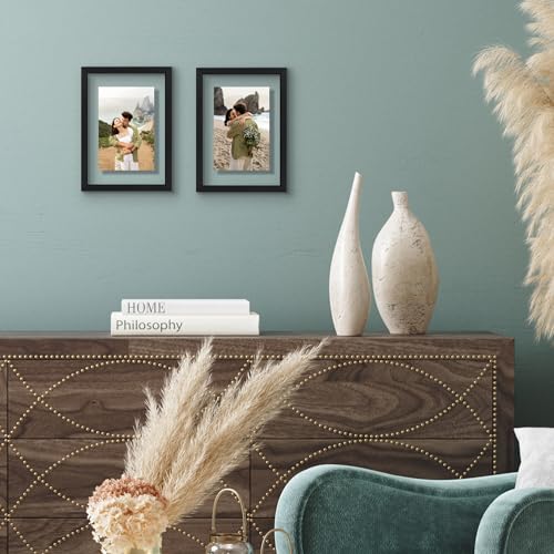 Americanflat 5x7 Floating Picture Frame 2-Pack - Metal - Black | Photo floats between two shatter-resistant glass panels, also fits a 4x6 photo with a floating border