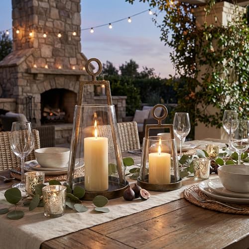 Hurricane Candle Holders Metal & Glass Lanterns Set of 2- Windproof Lanterns for Indoor Outdoor Home Decor, Patio, Wedding (Hurricane Candle Holders A)