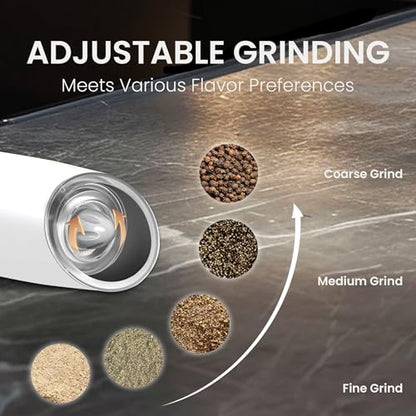 Rechargeable Gravity Salt Pepper Grinder Set, 2 Pack (White) | Gravity Rechargeable Grinder With Led Light & Adjustable Coarseness, No Extra Batteries Needed For Kitchen Seasoning - color: Rechargeable/2pcs/White