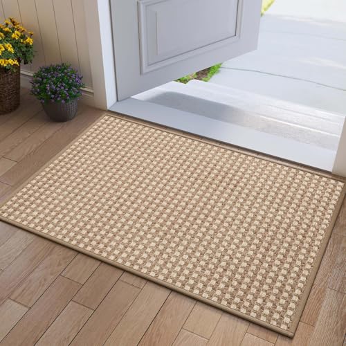 Door Mat Indoor Entrance Front Entry Mats,24''x35'',Brown | Interwoven Design Absorbent Dirt Resist Non Slip Indoor Low-Profile Welcome Mats Doormat for Kitchen,Hallway,Laundry Room - color: B Grid Brown, size: 24''x35''