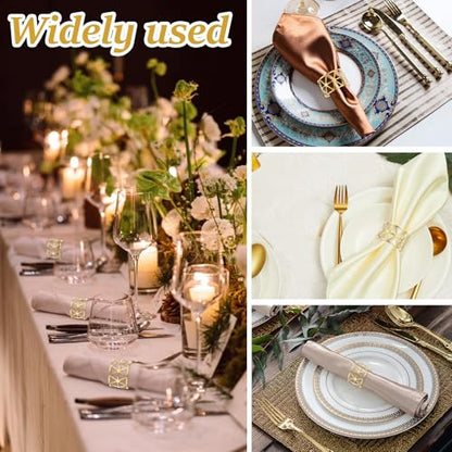 60 Pcs Gold Napkin Rings Bulk, Metal Napkin Holder Buckles, Exquisite Hollow Out Napkin Ring for Dinner Table Decoration Christmas Holiday Wedding Birthday Party Gathering
