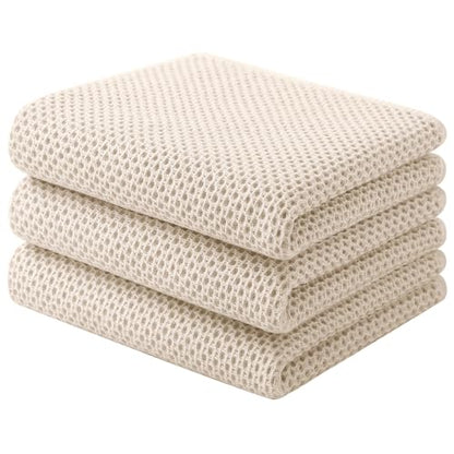 Homaxy 100% Cotton Waffle Weave Kitchen Towels, 3-Pack, Beige | 13 x 28 Inches, Ultra Soft Absorbent Dish Towels, Quick Drying Cleaning Towels - color: Beige, size: 13 X 28 - 3 Pack