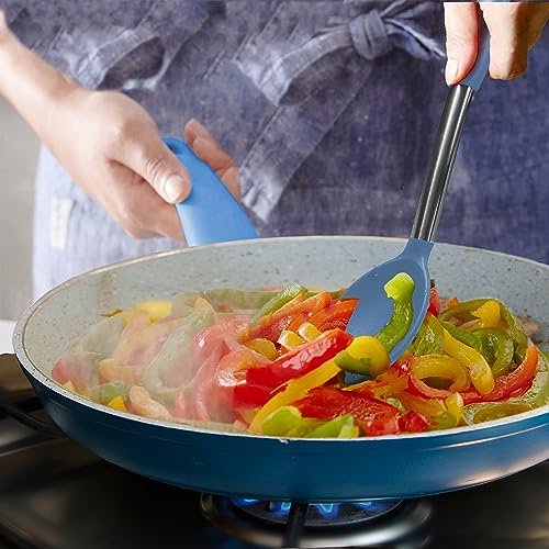 Silicone Spatula and Cooking Spoon,5 Pack Solid & Slotted Spoons and Spatulas High Heat resitant for Kitchen, Stainless Steel Handle Coated with Silicone, Non Stick Utensil, Starry blue - color: Starry blue